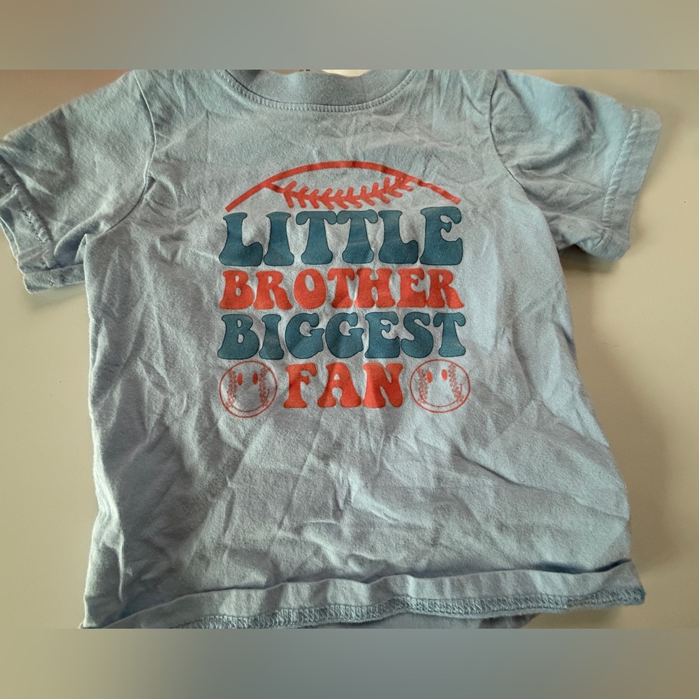 Little Brother Biggest Fan Kids Baseball Shirt - Blue